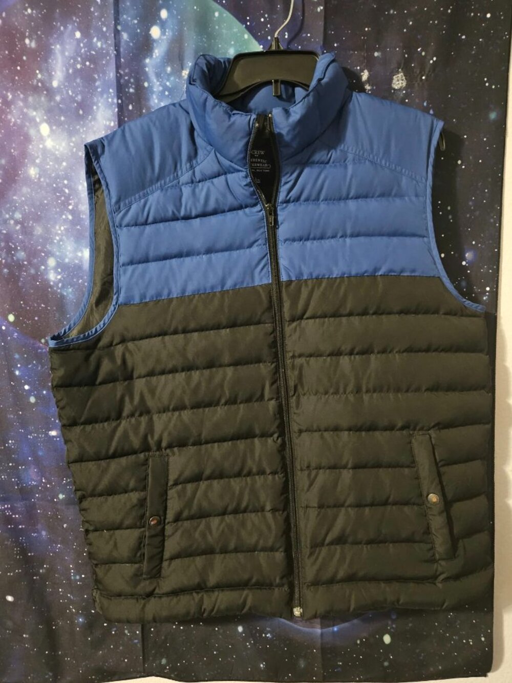 J.Crew Men's Authentic Outerwear Down Puffer Vest Colorblock Blue Black L
